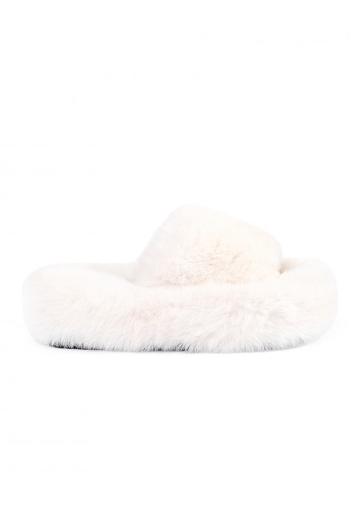 Béžové plyšové domácí pantofle na platformě