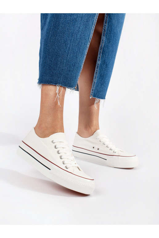 Bílé klasické dámské tenisky na šněrování na platformě
