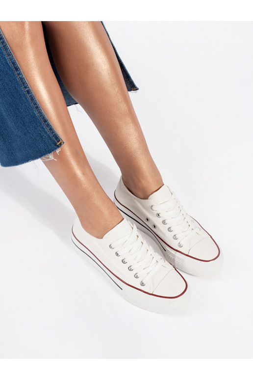 Bílé klasické dámské tenisky na šněrování na platformě