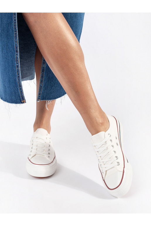 Bílé klasické dámské tenisky na šněrování na platformě