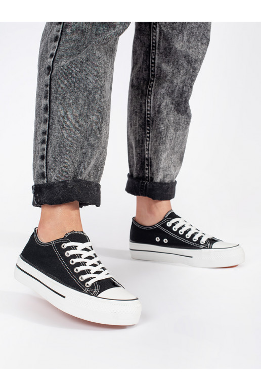 Černé klasické dámské tenisky na šněrování na platformě