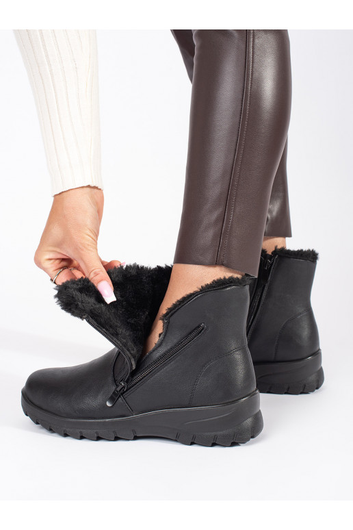 Černé pohodlné zateplené dámské kotníkové boty