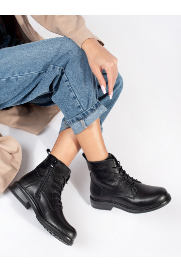 Černé šněrovací dámské kotníkové boty kožené Sergio Leone