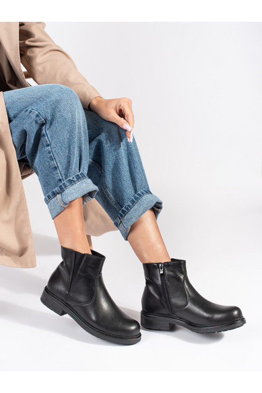 Černé kožené dámské štibletky na ploché podrážce Sergio Leone