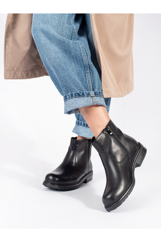 Černé kožené dámské štibletky na ploché podrážce Sergio Leone