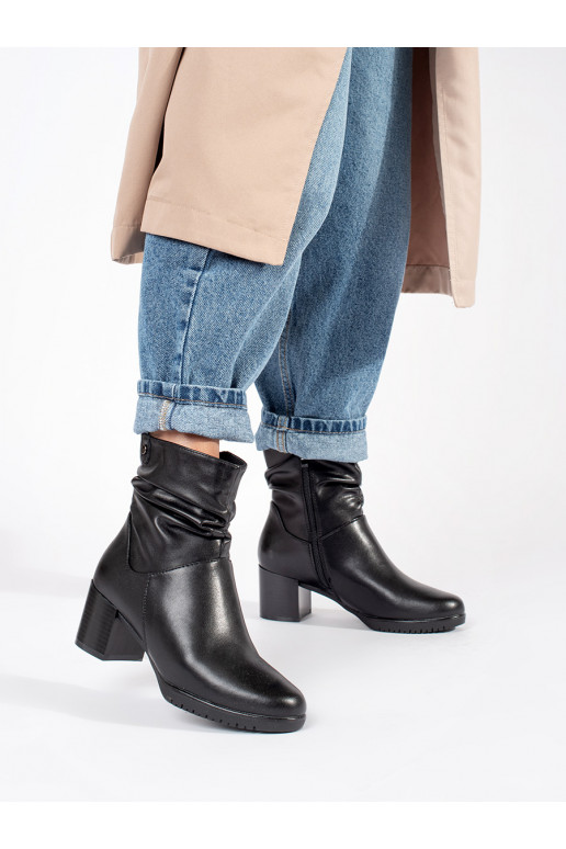 Černé dámské kožené kotníkové boty na sloupku s vrásněným svrškem Sergio Leone