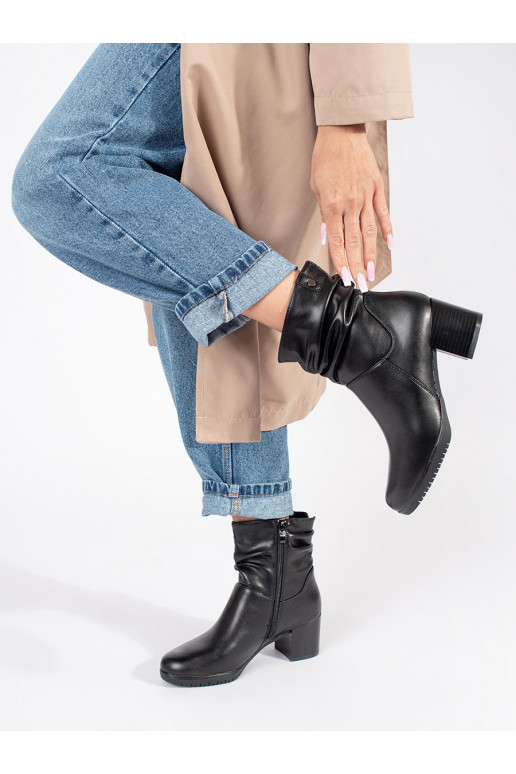 Černé dámské kožené kotníkové boty na sloupku s vrásněným svrškem Sergio Leone