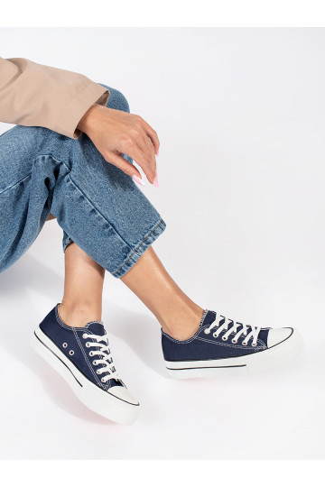 Tmavě modré klasické dámské tenisky na šněrování na platformě 2