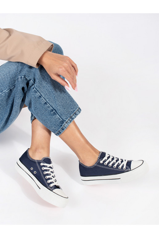 Tmavě modré klasické dámské tenisky na šněrování na platformě