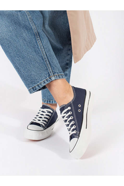 Tmavě modré klasické dámské tenisky na šněrování na platformě