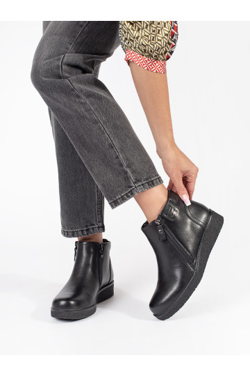 Černé kožené pohodlné zateplené kotníkové boty Sergio Leone