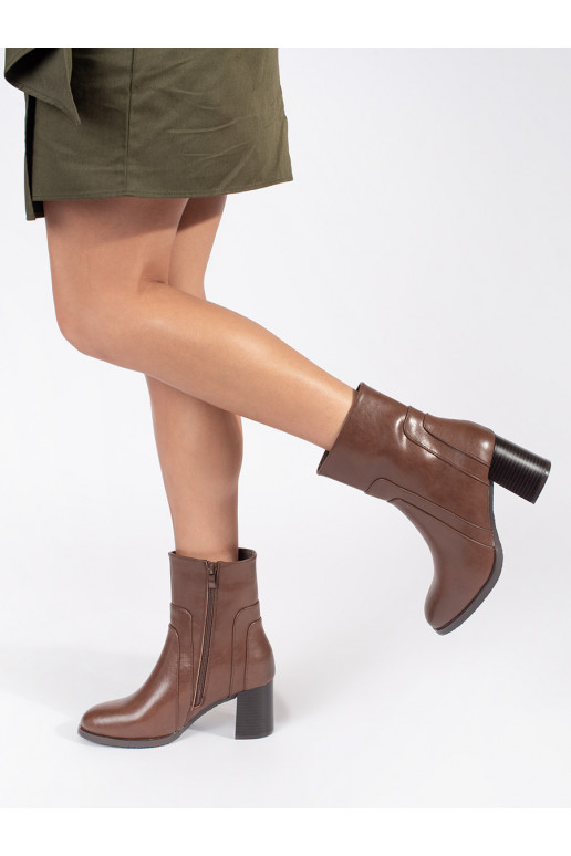 Hnědé kožené kotníkové dámské boty na sloupku Sergio Leone
