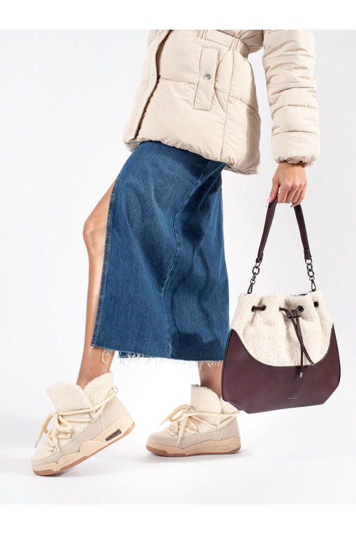 Béžové dámské sněhule na hrubé podrážce