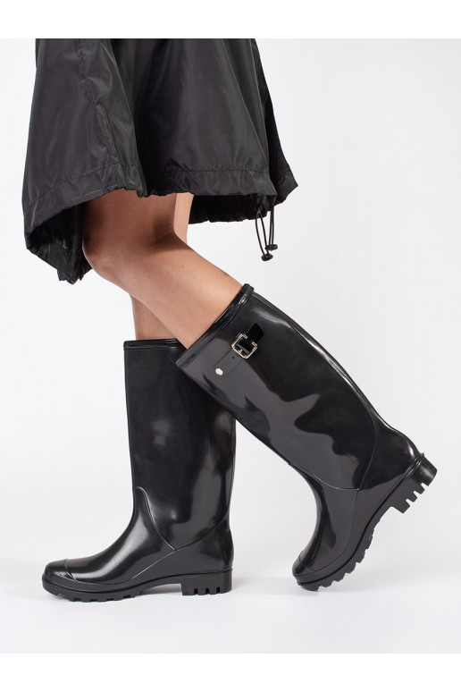 Černé vysoké lakované dámské holínky