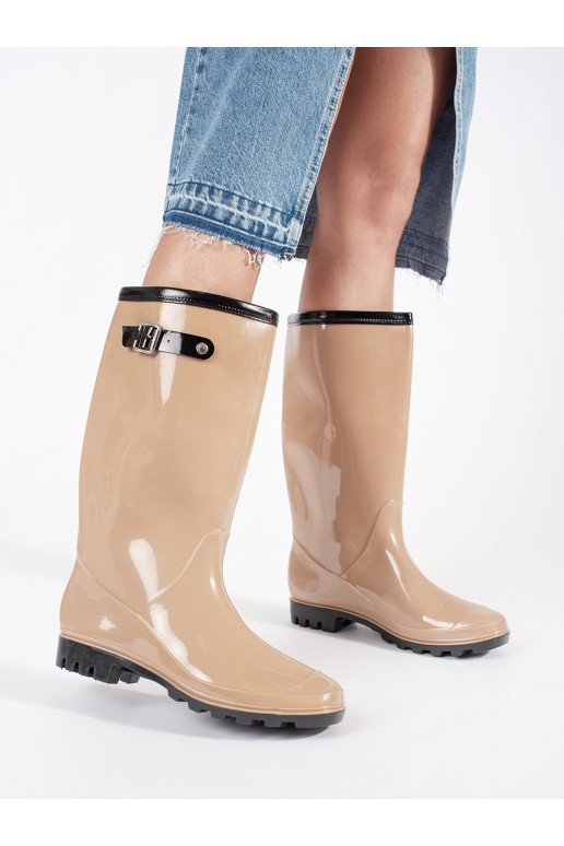 Béžové vysoké lakované dámské holínky