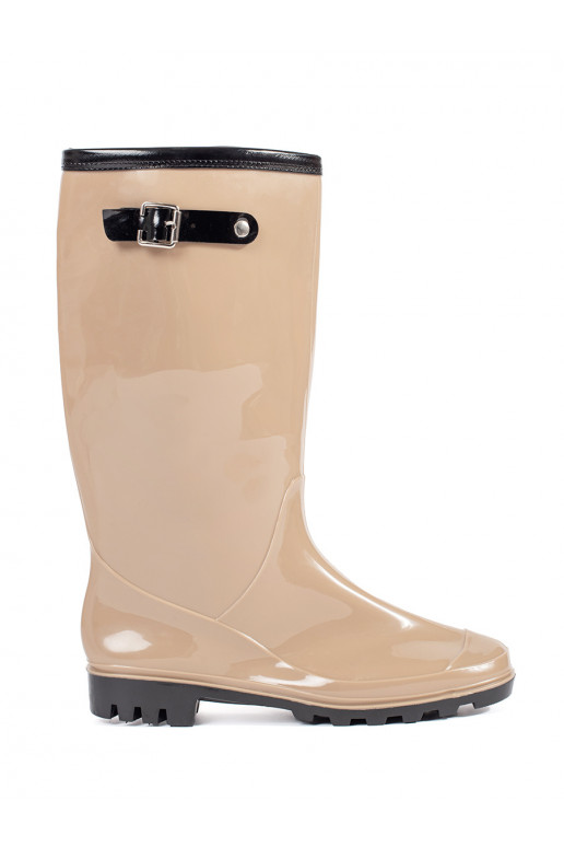 Béžové vysoké lakované dámské holínky