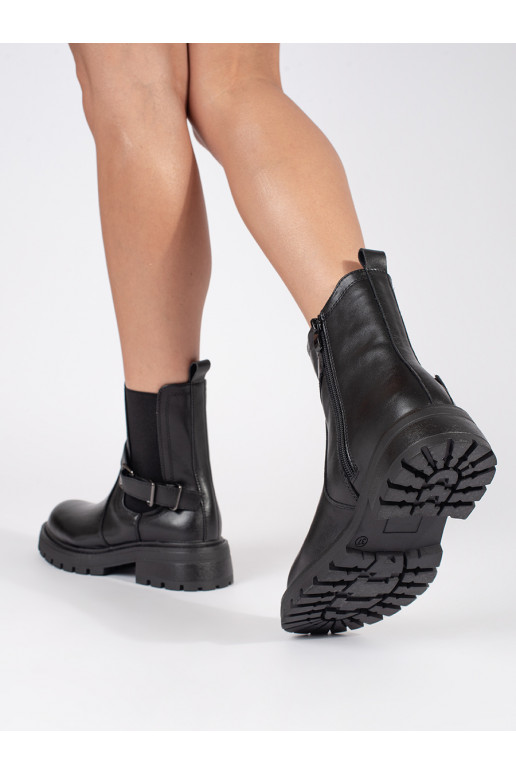 Černé kožené dámské štibletky na platformě Sergio Leone