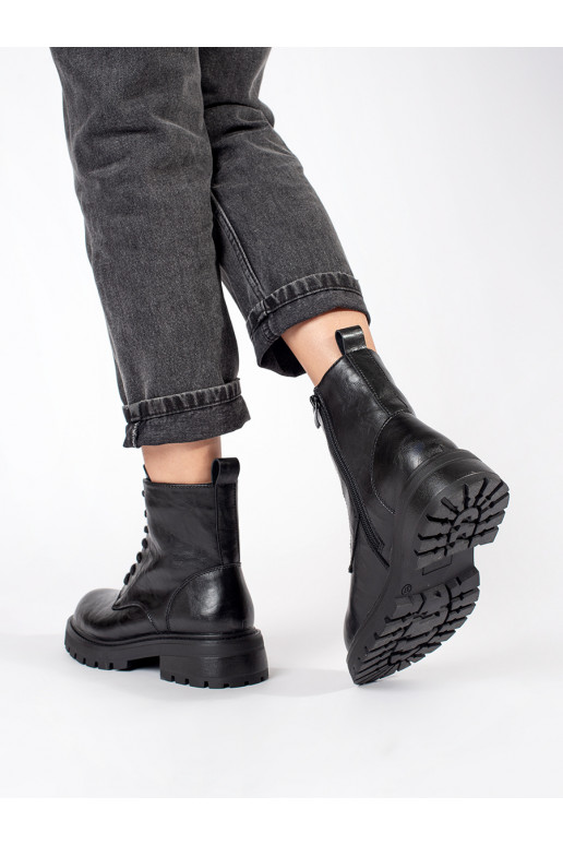 Černé kožené dámské boty workery na platformě Sergio Leone
