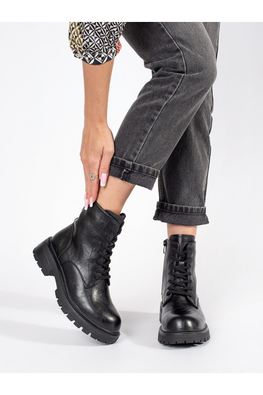 Černé kožené dámské boty workery na platformě Sergio Leone