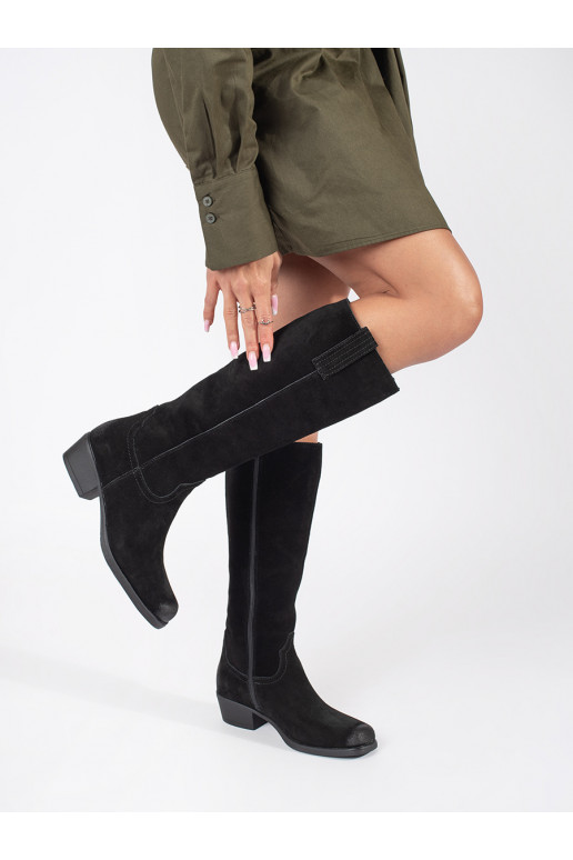 Černé kožené zateplené dámské kozačky Sergio Leone