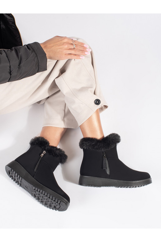 Černé pohodlné zateplené kotníkové boty dámské s kožešinou
