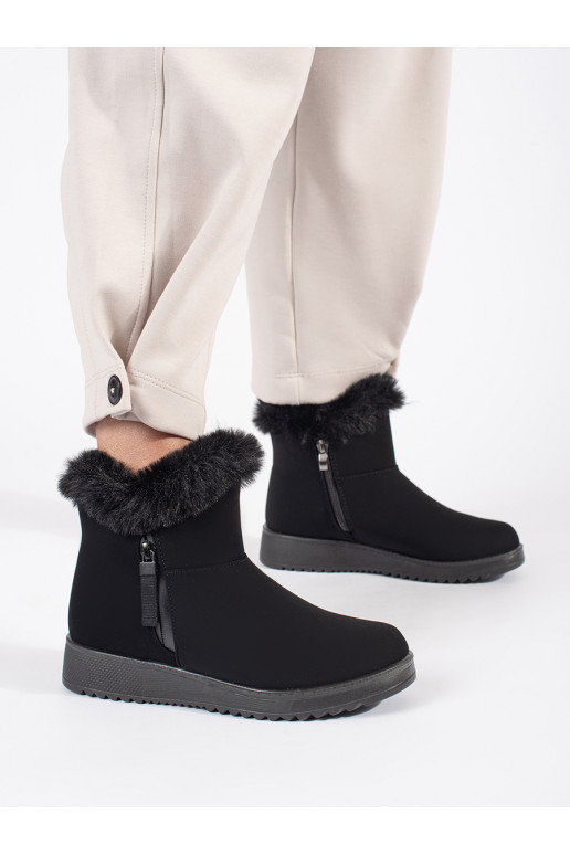 Černé pohodlné zateplené kotníkové boty dámské s kožešinou