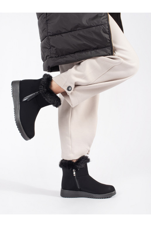 Černé pohodlné zateplené kotníkové boty dámské s kožešinou