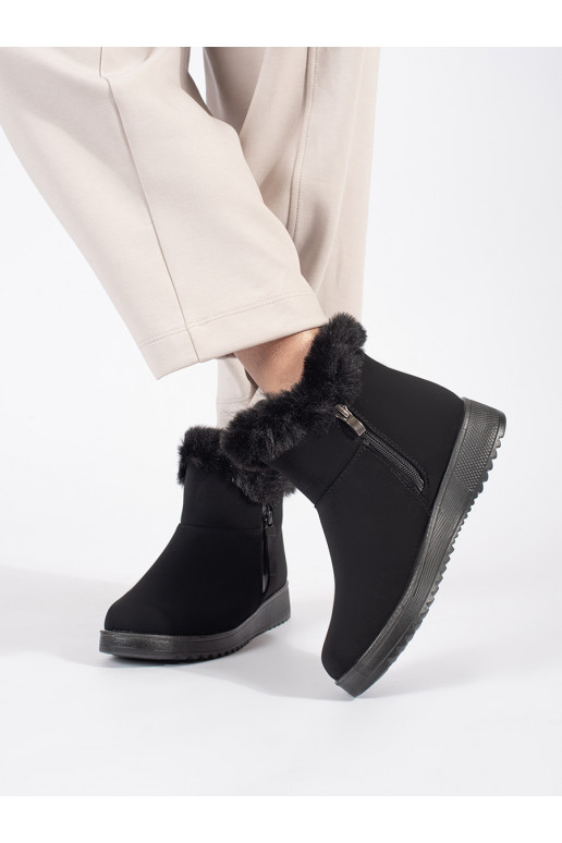 Černé pohodlné zateplené kotníkové boty dámské s kožešinou