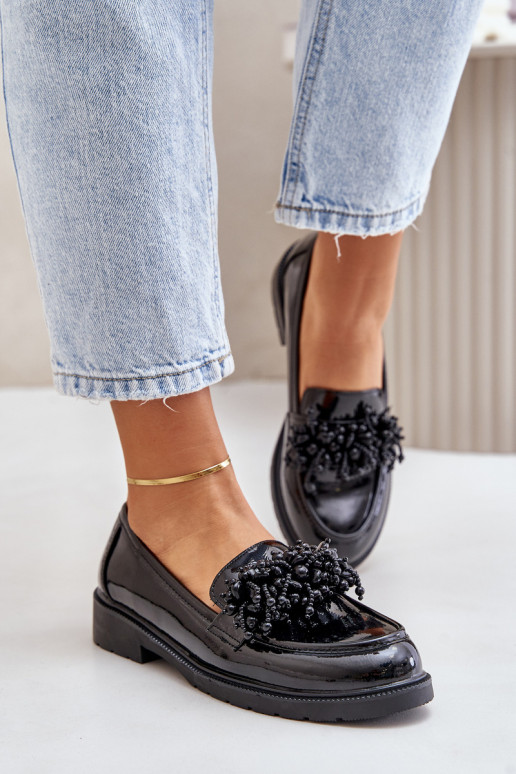 Dámské lakové mokasíny S.Barski HY369A černé Dámské lakové mokasíny S.Barski HY369A černé