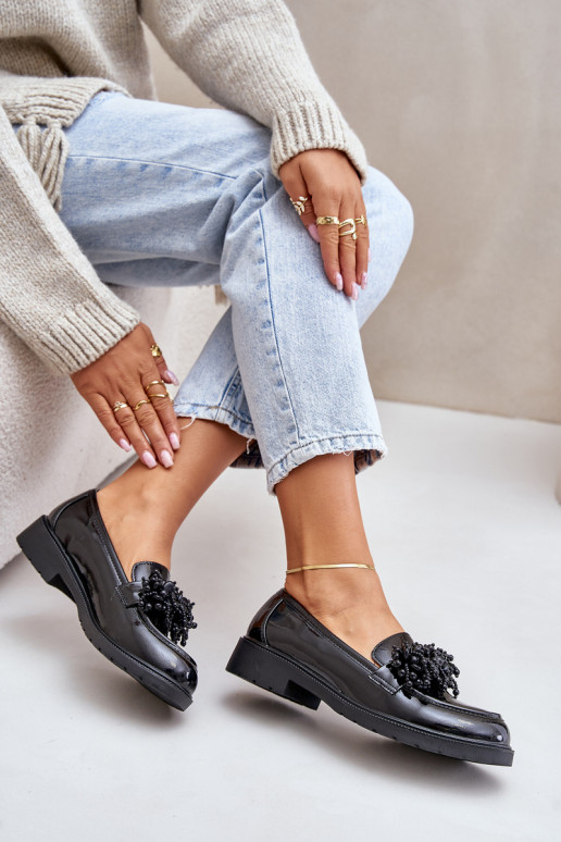 Dámské lakové mokasíny S.Barski HY369A černé Dámské lakové mokasíny S.Barski HY369A černé