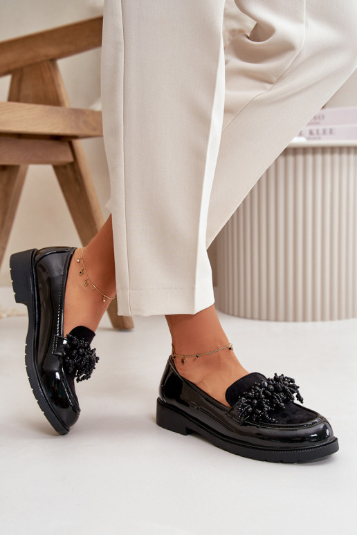 Dámské lakové mokasíny S.Barski HY369A černé Dámské lakové mokasíny S.Barski HY369A černé