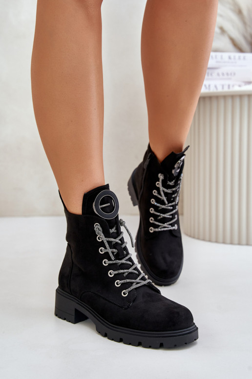 Zateplené kotníkové boty s ozdobným šněrováním Vinceza 16465 Černé Zateplené kotníkové boty s ozdobným šněrováním Vinceza 16465 Černé