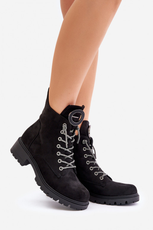 Zateplené kotníkové boty s ozdobným šněrováním Vinceza 16465 Černé Zateplené kotníkové boty s ozdobným šněrováním Vinceza 16465 Černé