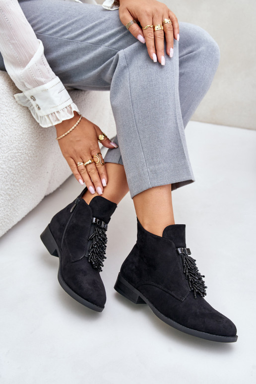 Zateplené Nízké Boty S Dekorací Na Zip Černé S.Barski HY42-715 Zateplené Nízké Boty S Dekorací Na Zip Černé S.Barski HY42-715