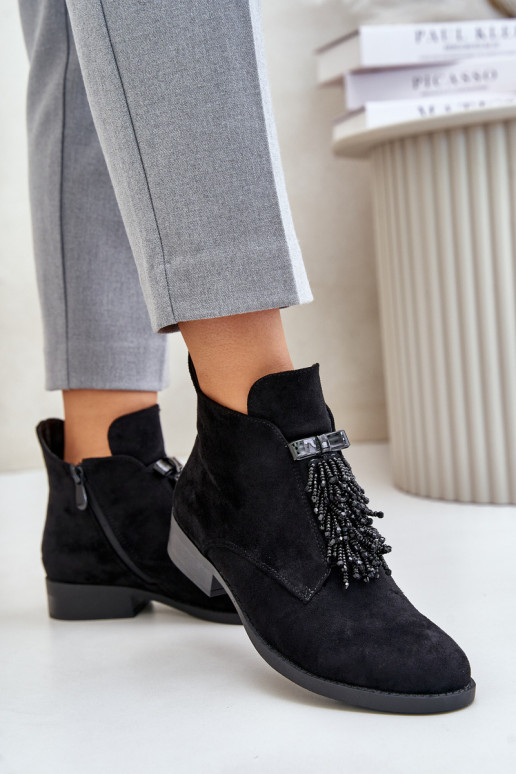 Zateplené Nízké Boty S Dekorací Na Zip Černé S.Barski HY42-715 Zateplené Nízké Boty S Dekorací Na Zip Černé S.Barski HY42-715