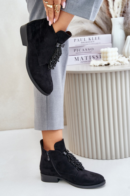 Zateplené Nízké Boty S Dekorací Na Zip Černé S.Barski HY42-715 Zateplené Nízké Boty S Dekorací Na Zip Černé S.Barski HY42-715