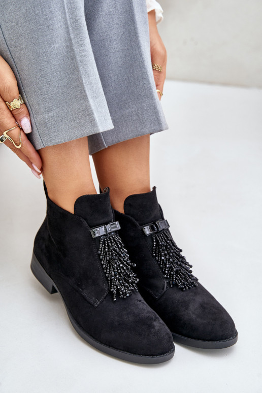 Zateplené Nízké Boty S Dekorací Na Zip Černé S.Barski HY42-715 Zateplené Nízké Boty S Dekorací Na Zip Černé S.Barski HY42-715