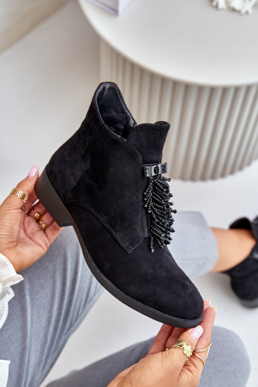 Zateplené Nízké Boty S Dekorací Na Zip Černé S.Barski HY42-715 Zateplené Nízké Boty S Dekorací Na Zip Černé S.Barski HY42-715