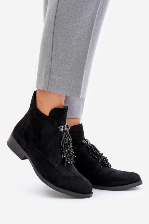 Zateplené Nízké Boty S Dekorací Na Zip Černé S.Barski HY42-715 Zateplené Nízké Boty S Dekorací Na Zip Černé S.Barski HY42-715