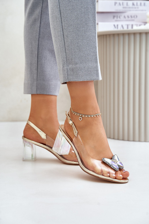 Průhledné Sandály S Motýlem Na Podpatku D&A MR42-326 Zlaté Průhledné Sandály S Motýlem Na Podpatku D&A MR42-326 Zlaté