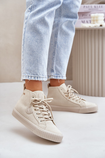 Zateplené Zamatové Tenisky Dámské Big Star OO274771 Hi-Poly System Béžové 2