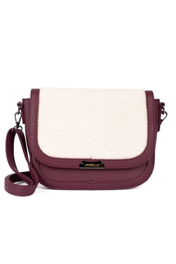 Bordová kabelka listonoška s kožešinou typu beránek