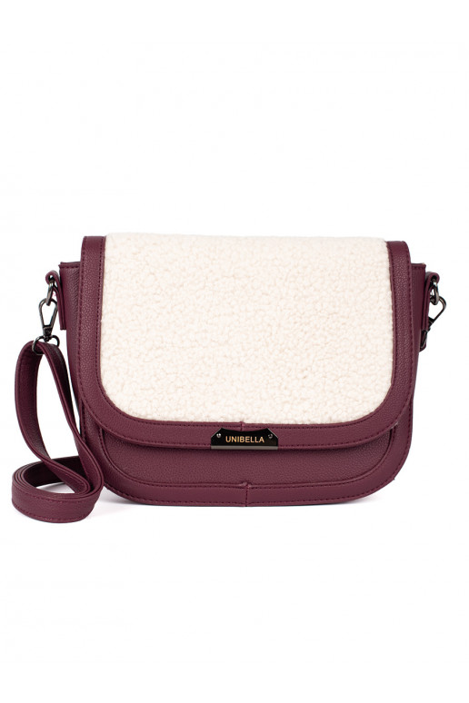 Bordová kabelka listonoška s kožešinou typu beránek