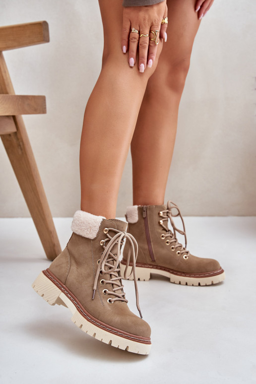 Zateplené kotníkové boty dámské na zip khaki Ferelia Zateplené kotníkové boty dámské na zip khaki Ferelia