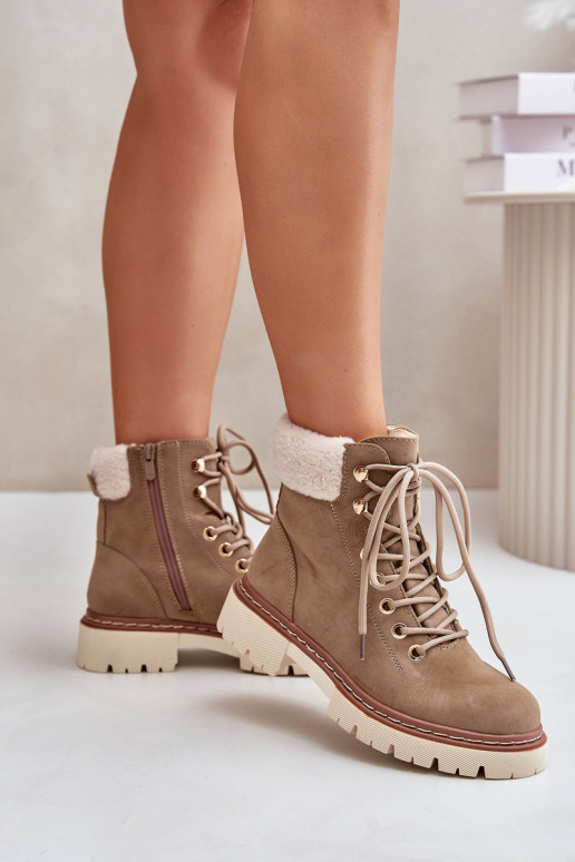 Zateplené kotníkové boty dámské na zip khaki Ferelia Zateplené kotníkové boty dámské na zip khaki Ferelia