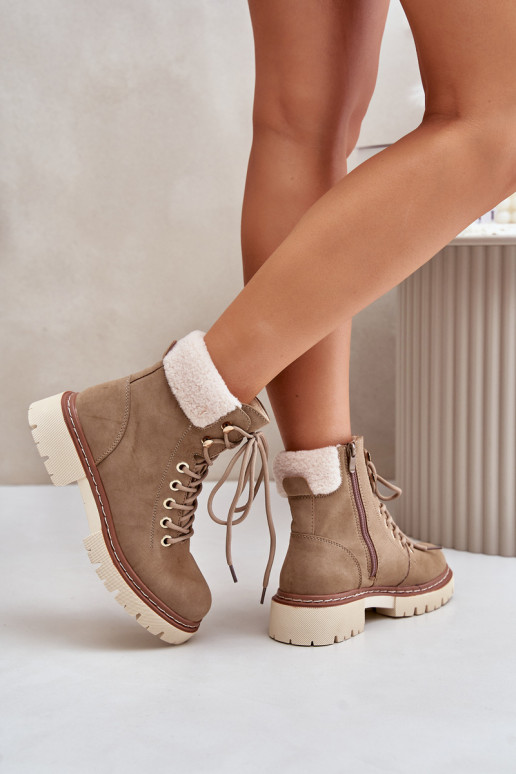 Zateplené kotníkové boty dámské na zip khaki Ferelia Zateplené kotníkové boty dámské na zip khaki Ferelia