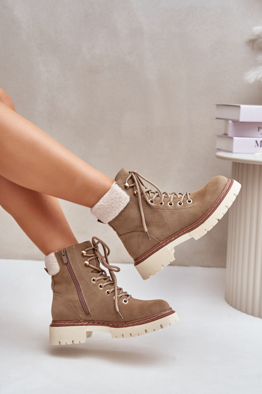 Zateplené kotníkové boty dámské na zip khaki Ferelia Zateplené kotníkové boty dámské na zip khaki Ferelia