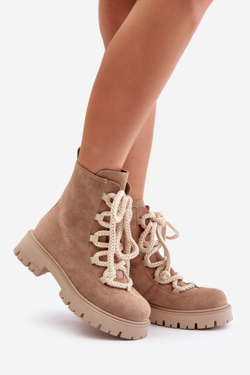 Zateplené boty z eko semiše na zip béžové Caellita Zateplené boty z eko semiše na zip béžové Caellita