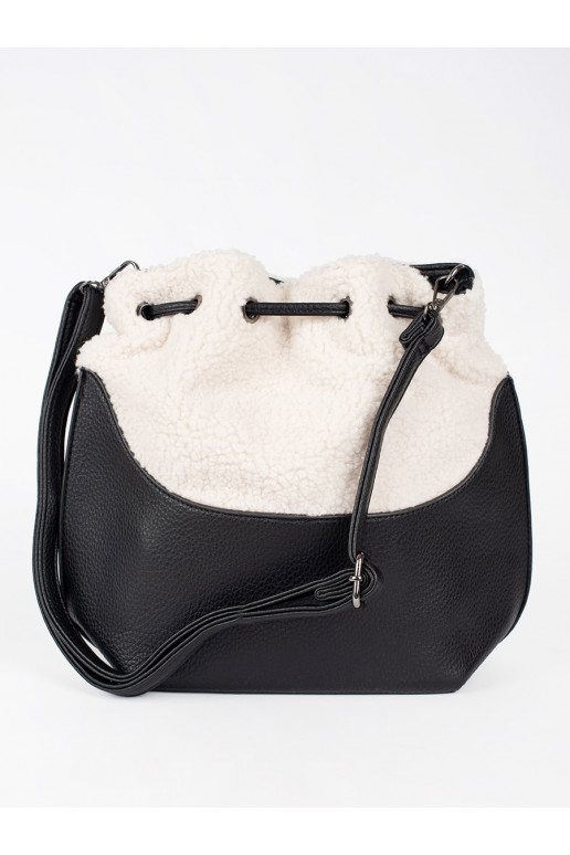 Černá dámská kabelka s kožešinovou částí beránkového typu