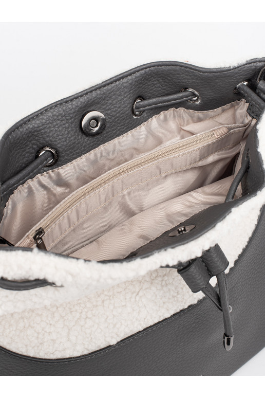 Šedá dámská kabelka s kožešinovou částí beránkového typu
